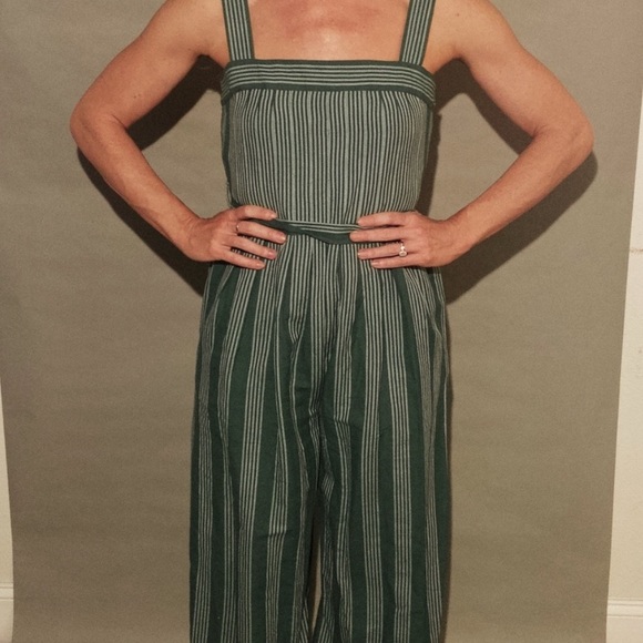 Anthropologie Pants - NWT Anthropologie Green Stripe Jumpsuit w/Tie